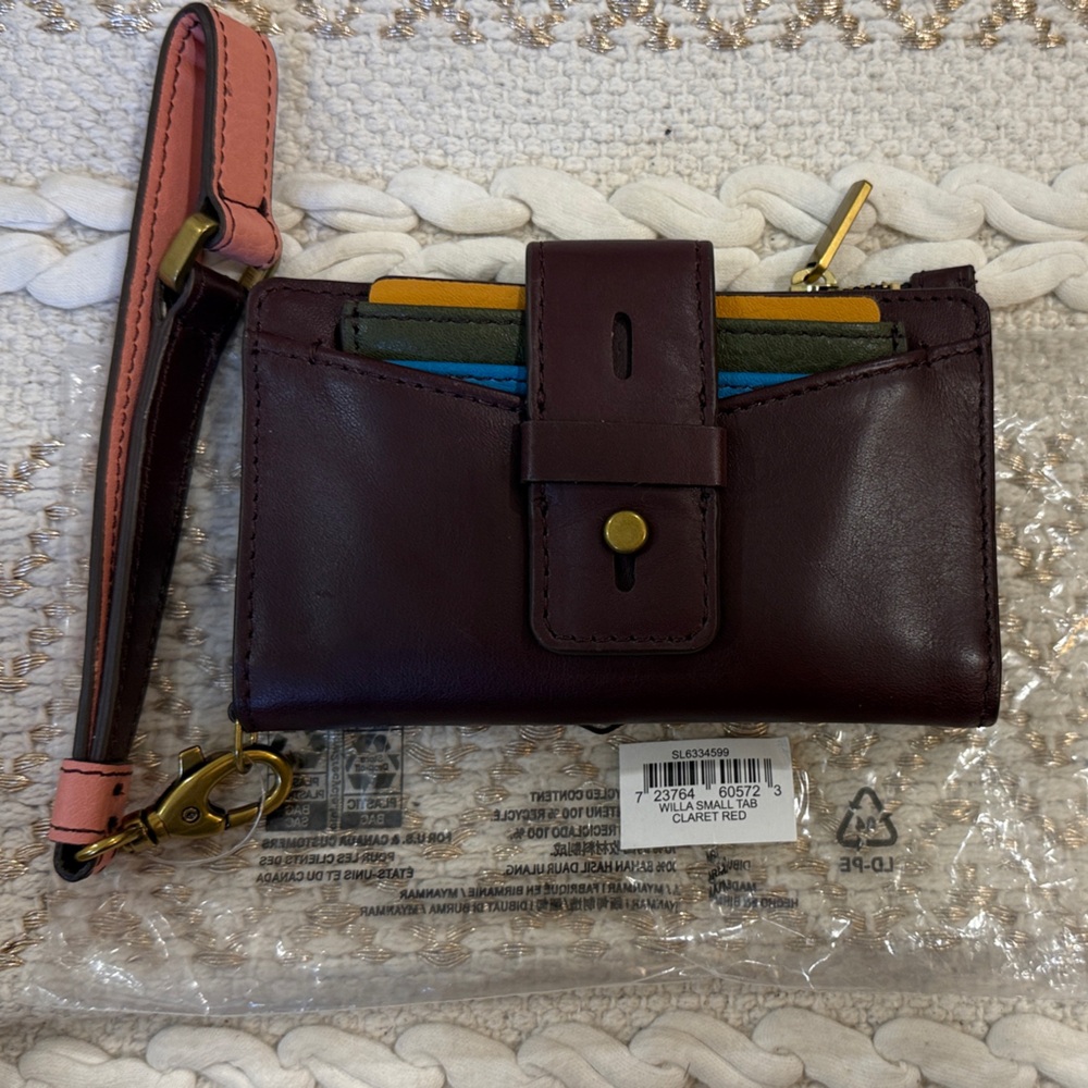 Leather Wristlet Phone Wallet - Burgundy with Multicolor Card Slots